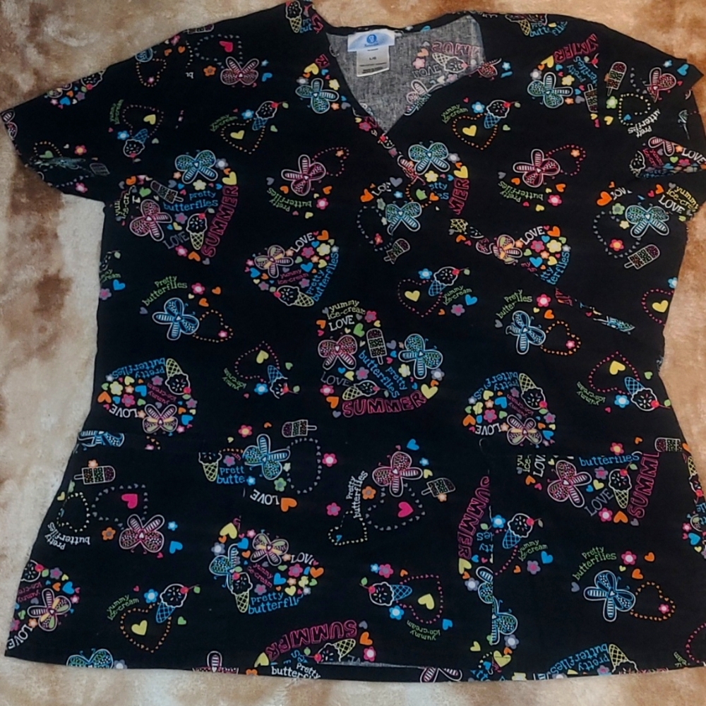SB Scrubs- Smmer Time Scrub Top With Butterflies and Ice Cream Cone